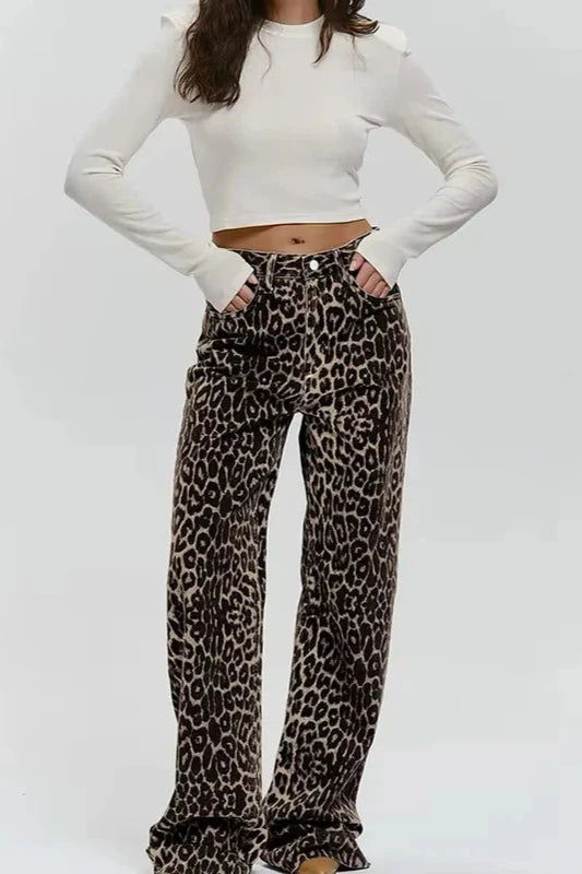 Leopard Denim Straight Jeans