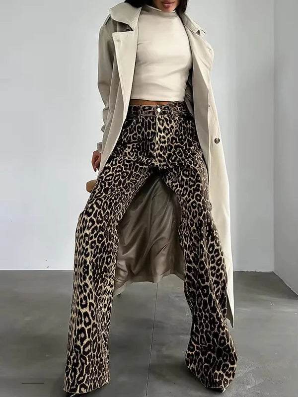 Leopard Denim Straight Jeans