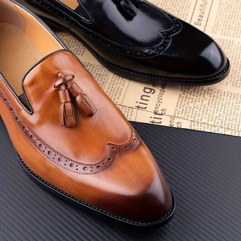 Heren Retro Wingtip Loafers met Kwastjes – Klassiek & Verfijnd